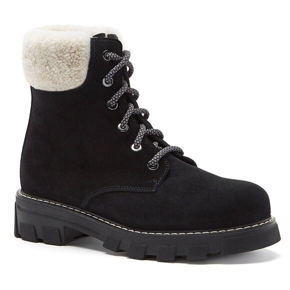 La Canadienne Andy Suede Sherling Winter Hiker Booties Black 11 NEW! $625 - Picture 1 of 5